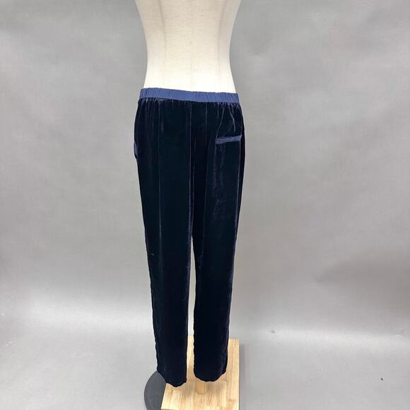 Eileen Fisher navy silk/rayon velvet wide leg crop pull on pant size small - Picture 3 of 14